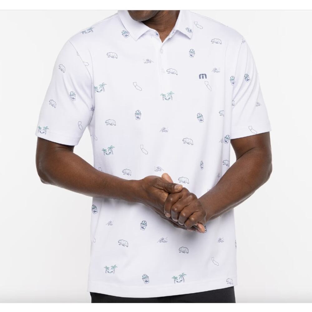 TravisMathew Collection Pacific Shores Polo, White,‎ California Scenes, Sz L